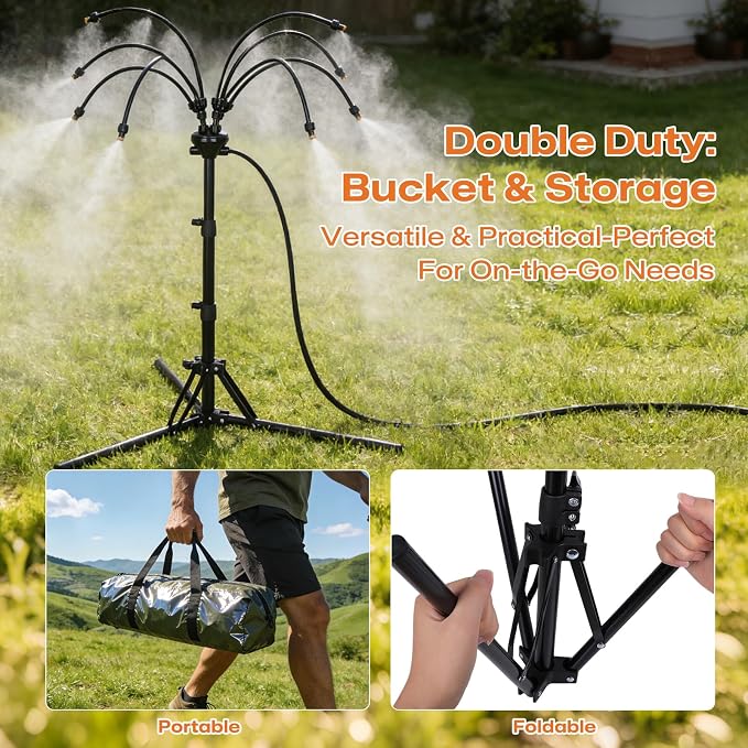 Upgraded Standing Misters for Outside Patio, Adjustable 5.3 FT Stand Misting System with 8 Heavy Duty Brass Nozzles, UV-Proof Water Mister for Outdoor Cooling, Poolside & Backyard