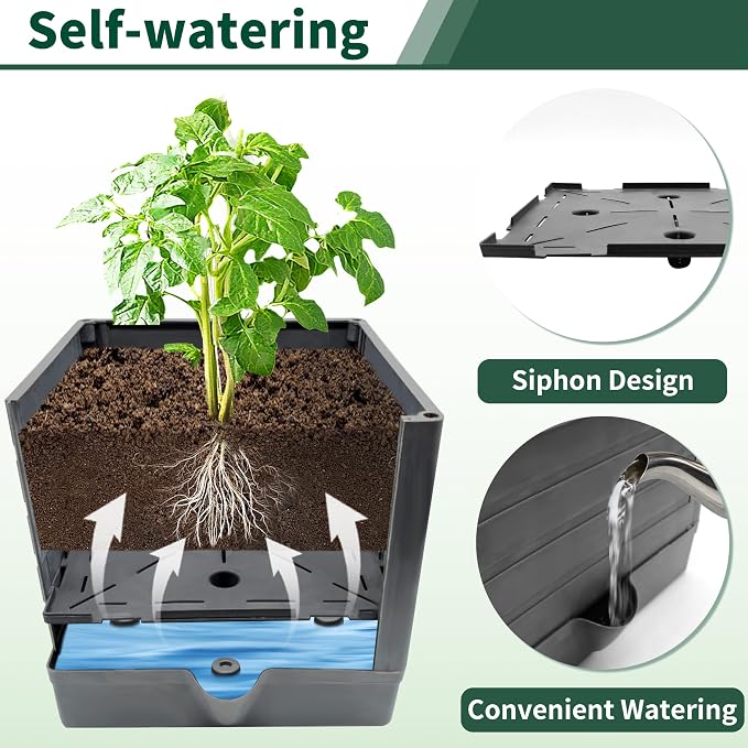 Tomato Planter with Trellis, 57 Inch Self-Watering Planter Box 2-Pack, Grey Planter with Metal Support for Outdoor Indoor Climbing Plants