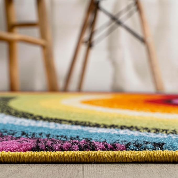 JONATHAN Y Flow Abstract Swirl Indoor Area Rug 3x5, Red/Yellow/Blue, Modern, Coastal, Easy-Cleaning for Living Room, Bedroom, Kitchen, Pet Friendly, Non-Shedding (DZC100A-3)