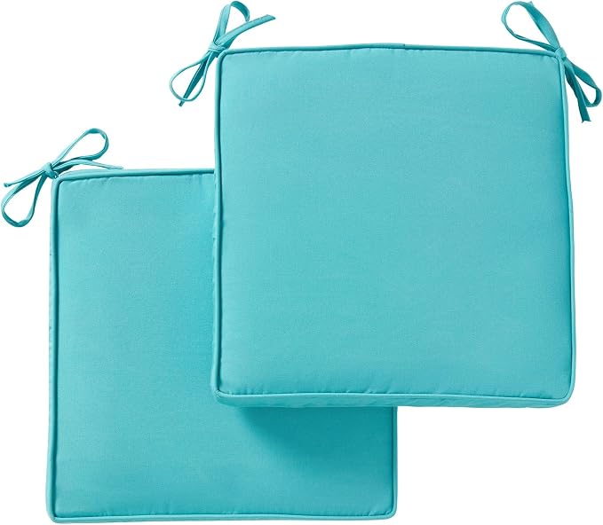 Indoor/Outdoor Chair Pads in Sunbrella Fabric – 17''x17'' Patio Seat Cushions with Foam Insert, Removable Reversible Cover & Ties for Patio Dining Chairs – Set of 2 or 4, Canvas Aruba