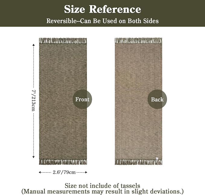 Boho Hallway Runner Rug, 2.6' x 7' Moss Green Bathroom Mats | Washable Modern Farmhouse Kitchen Runner Rugs, Hand Woven Entry Hall Carpet for Laundry Bedroom Decor