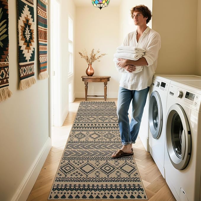 Lahome Boho Washable Easy Jute Runner Rug, 2x8 Kitchen Runner Rug Non Slip | Washable Indoor Outdoor Carpet, Low Pile Front Door Carpet for Entry Laundry Room Foyer
