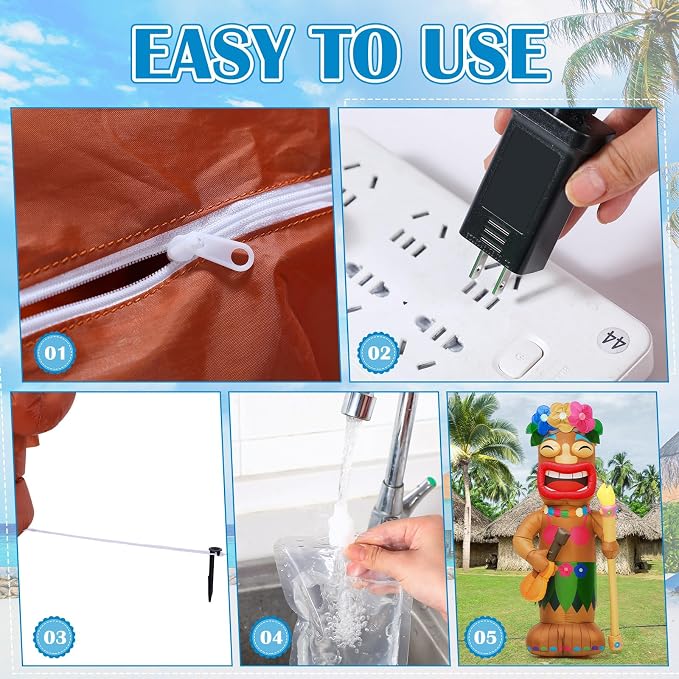 Shappy 5ft Inflatable Tiki Guitar Lighted Blowup Hawaiian Pool Party Decor | Luau Tropical Inflatables Giant Outdoor LED Tiki Blow up Aloha Bar Beach Summer Pool Surfing Party Decorations