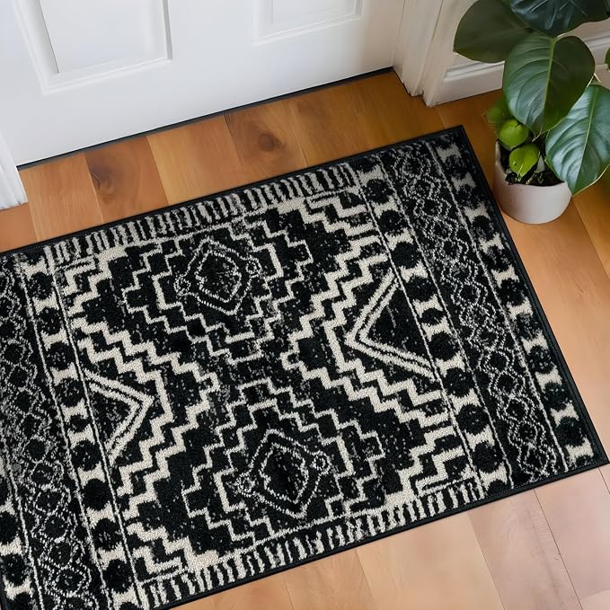 Rugshop Southwestern Geometric Tribal Boho Area Rug Soft Black 2' 3" x 4' | Rectangular, Size 2' 3" x 4', Living Room, Bedroom, Dining Room, Home Office, Kitchen, Entryway, Hallway, Nursery, Kids Room