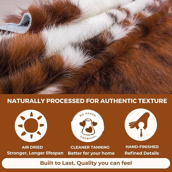 rodeo Genuine Cowhide Rug - Real Cow Hide Rug Large for Living Room & Bedroom - Western Rugs for a Natural Western Home Decor Ambiance - Rustic Cow Print Carpet Decor - 6x8 ft, Classic Tricolor