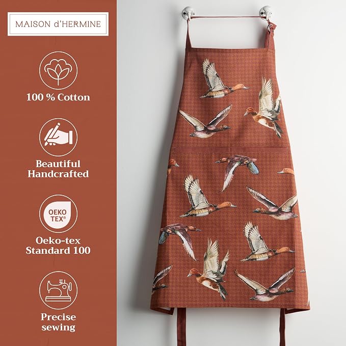 Maison d' Hermine Aprons for women with Pocket 100% Cotton (27.50"x31.50") | Adjustable Neck Strap & long ties Apron Men Chef Wedding Cooking Gardening Server Maid