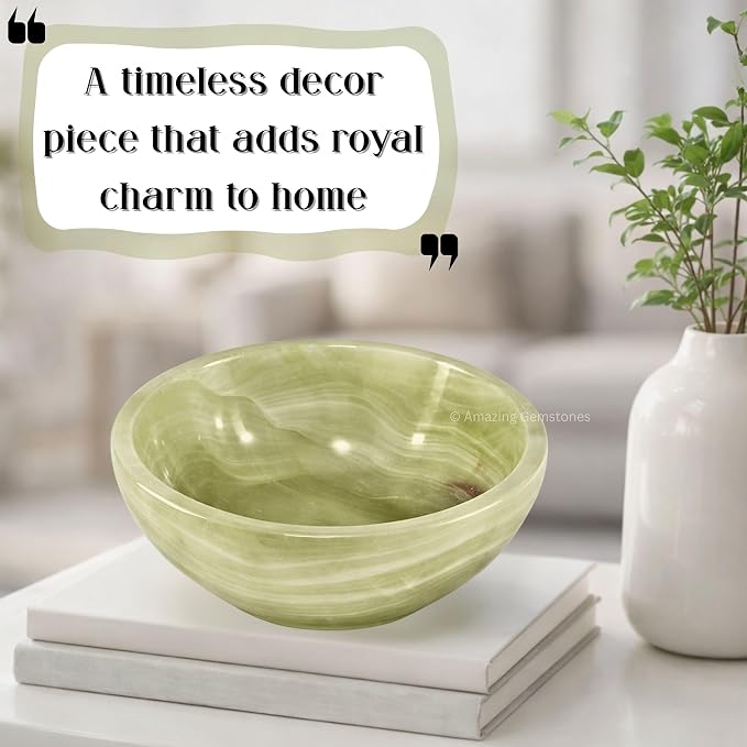 Green Onyx Crystal Bowl - 3 Inch Decorative Bowls for Room and Home Decor - Gemstone Healing Crystals for Elegant Display, Positive Energy Balance and Gift