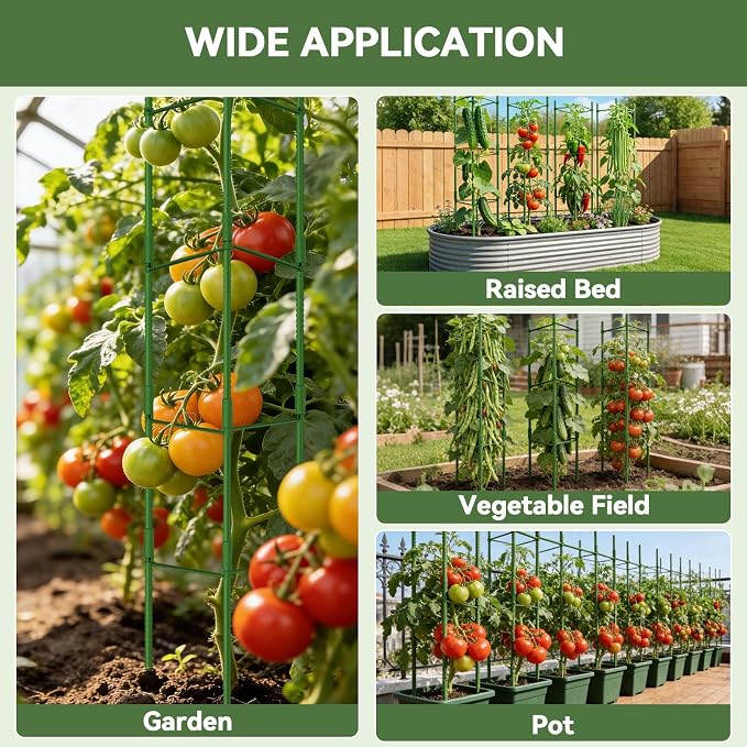 Halatool 4 Pack Tomato Cages for Garden, Up to 48in Adjustable Tomato Cage, Garden Stakes Tomatoe Trellis for Pots, Tomatoes Plant Support for Raised Garden Bed & Climbing Vegetables Flowers