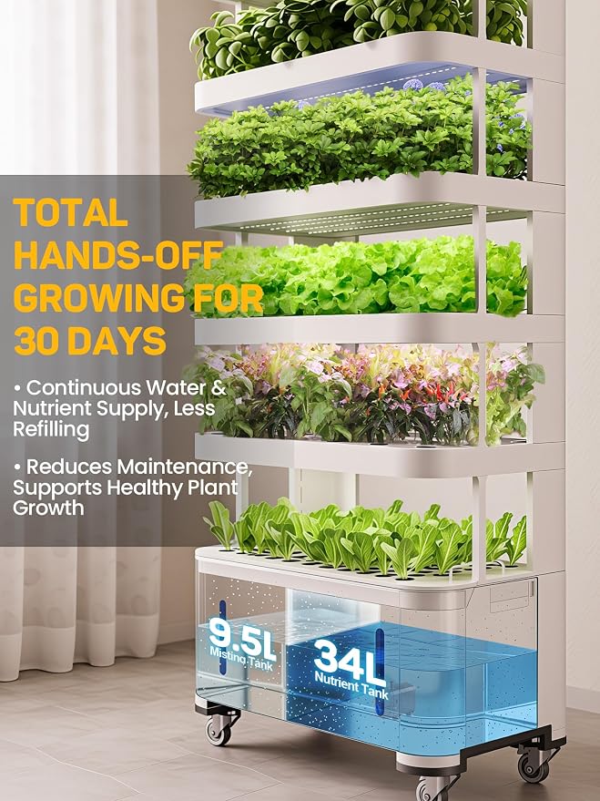 Large Hydroponics Growing System,148 Pod Vertical Indoor Garden Tower | hydroponic tower, Full-Spectrum Grow Lights, Ultra-Quiet Pump, Dual Water Tanks, 30-Day Self-Managed for Home & Commercial