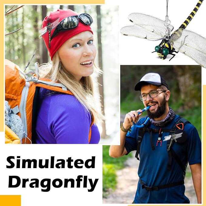 Qualirey Dragonfly Hat Clip Realistic Simulated Dragonfly with Hook Clip Attach to Backpack Hat for Indoor Yard Garden Plant Decor(Yellow,1pcs)