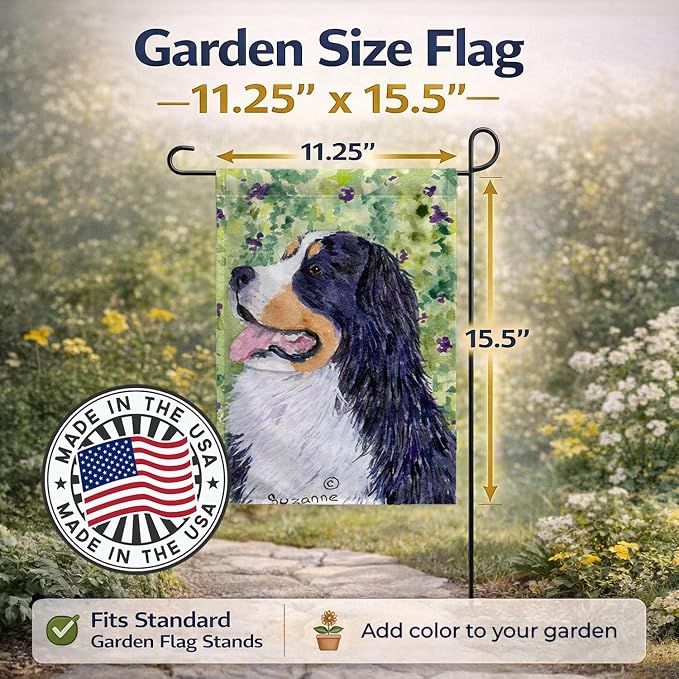 Caroline's Treasures SS8706GF Bernese Mountain Dog Garden Flag Mailbox Flag Decorative Yard Flag Banner Outside Patio Artwork Yard Flower Beds, Garden Size, Multicolor