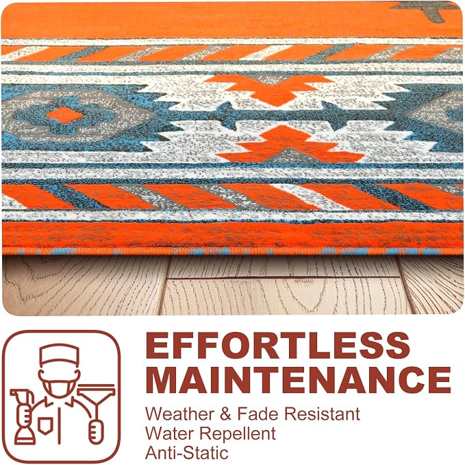 YHSF Southwestern Area Rug - Anti Static & Washable - Orange, 2 ft x 3 ft | Soft Native American Tribal Floor Rugs for Living Room, Bedroom, Hallways, and More - Easy-to-Clean Home Decors