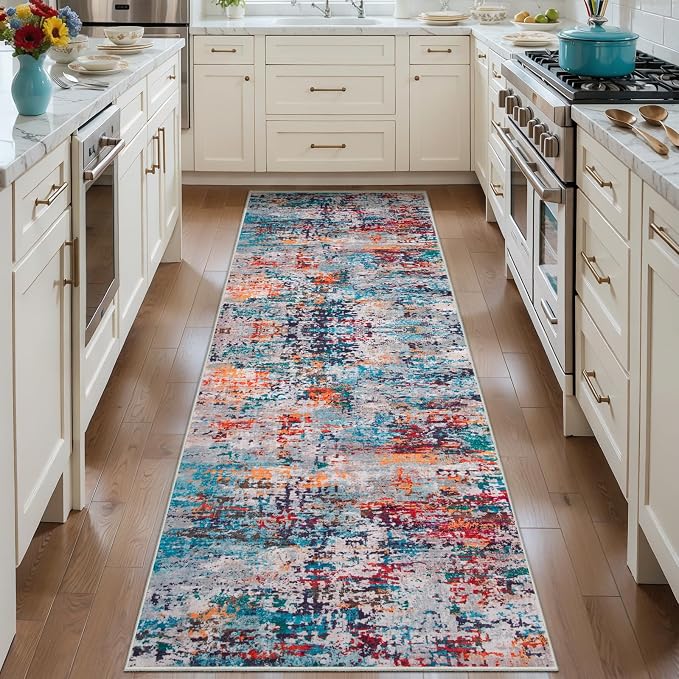 Tangsoo Abstract 2x6 Washable Runner Rug, Modern Non Slip Runner Rugs | Contemporary Indoor Soft Low Pile Rugs for Hallway, Print Carpet Runners for Laundry Entryway Bedroom Kitchen Home Decor
