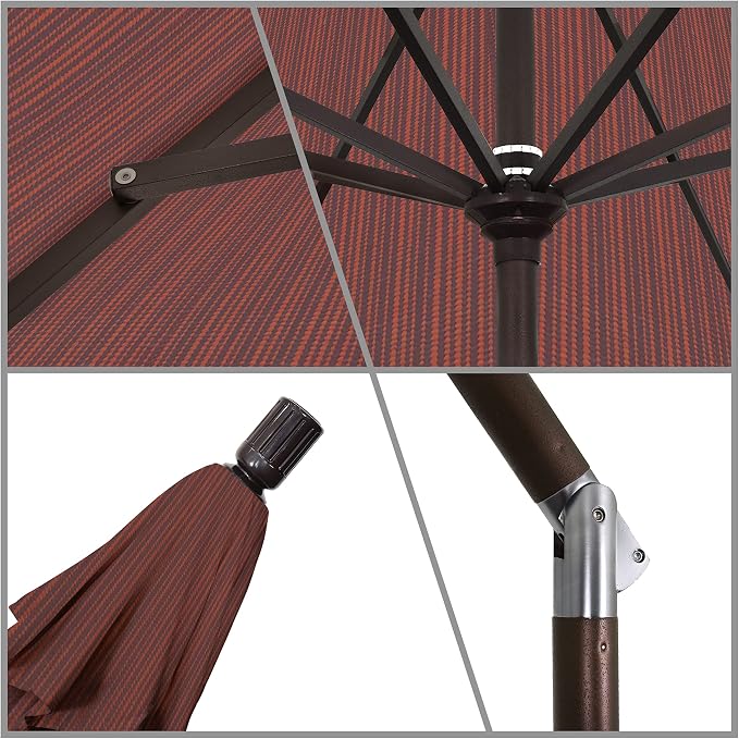 California Umbrella 9' Round Aluminum Patio Umbrella, Crank Lift, Collar Tilt, Bronze Pole, Terrace Adobe Olefin