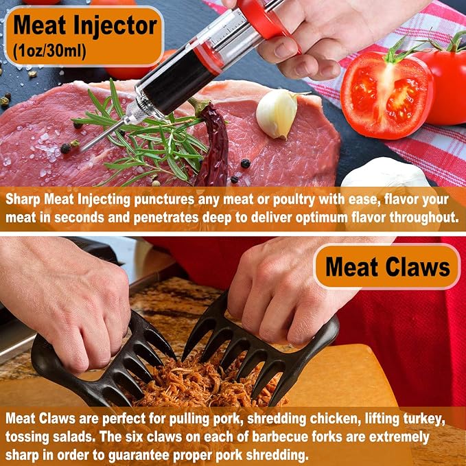 POLIGO 28Pcs Grilling Accessories in Bag with Meat Injector, Barbecue Claws, Mats, Thermometer for Smoker, Camping BBQ Grill Utensils Set Dad Gift for Fathers Day Birthday Grilling Gifts for Men Black