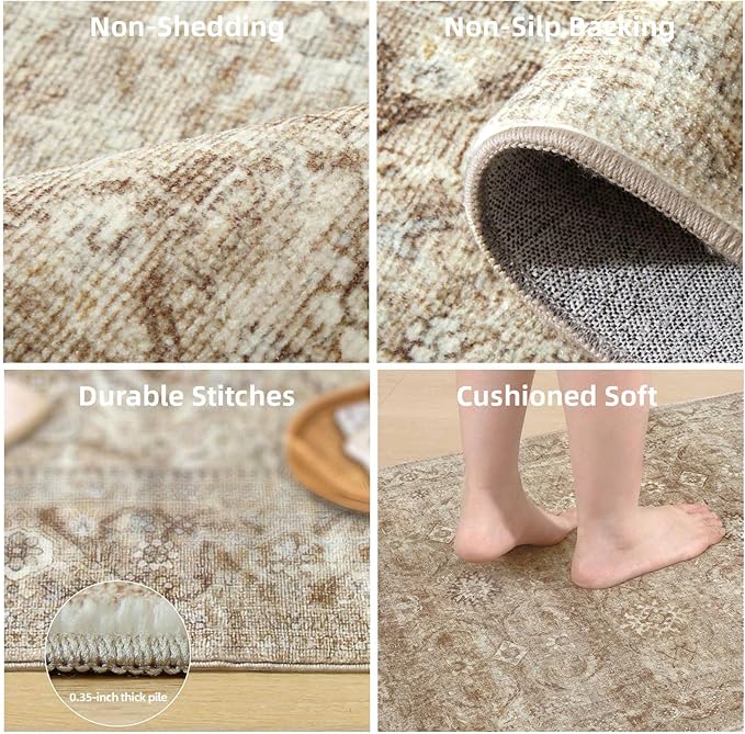 Machine Washable Runner Rugs for Entryway: 2'6"x8' Kitchen Runner Rug with Rubber Backing Non Slip Low Pile Soft Faux Wool Boho Carpet Runners for Hallways Bedroom Living Room Farmhouse Indoor