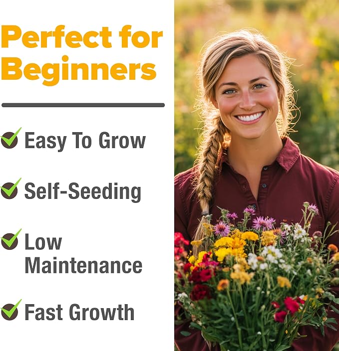 HOME GROWN Premium Wildflower Seeds Bulk Mix | 59,300+ Perennial & Annual Flower Seed for Planting Outdoors | 19 Varieties Throw and Grow for Bees & Butterflies | 2 oz