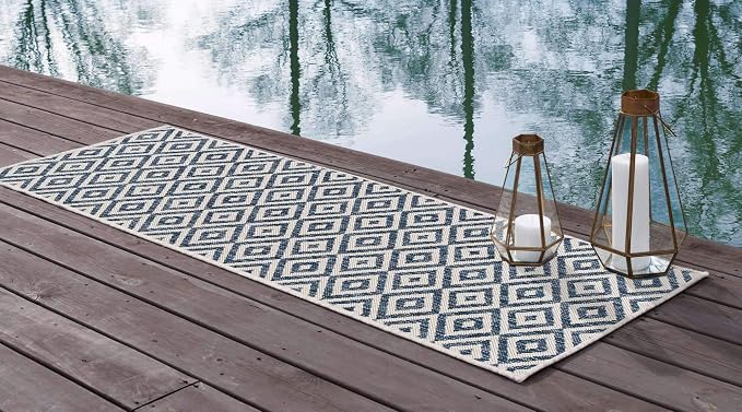 Unique Loom Outdoor Collection Area Rug - Costa Rica (2' x 8' Runner, Blue/ Ivory)