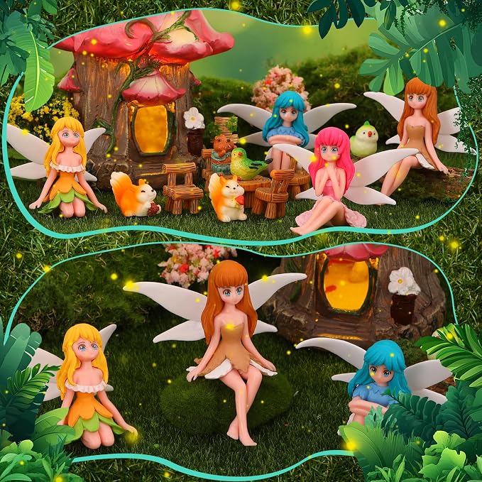 75 Pcs Fairy Garden House Resin Kit Glowing Tree House Miniature Garden Fairy Animals Decor Mini Landscape Ornaments