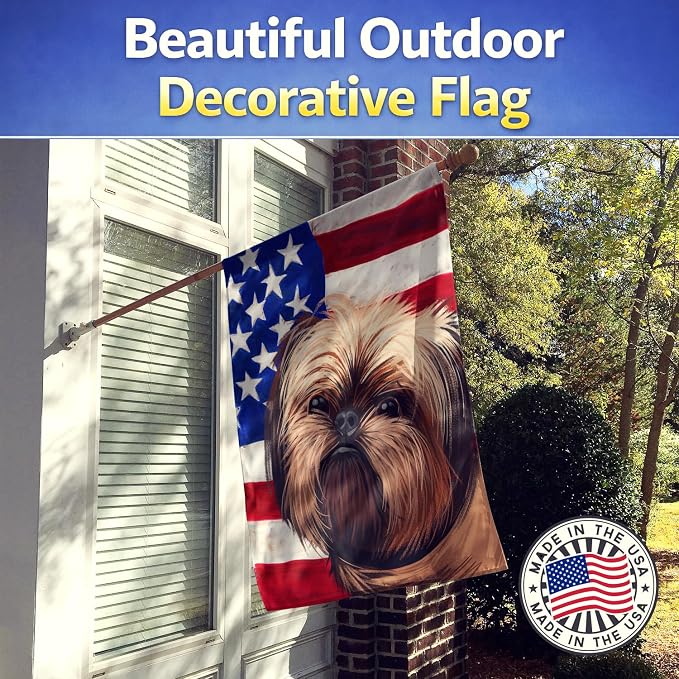 Caroline's Treasures CK6552CHF Griffon Bruxellois Dog American Flag House Flag Large Porch Sleeve Pole Decorative Outside Yard Banner Artwork Wall Hanging, Polyester, House Size, Multicolor