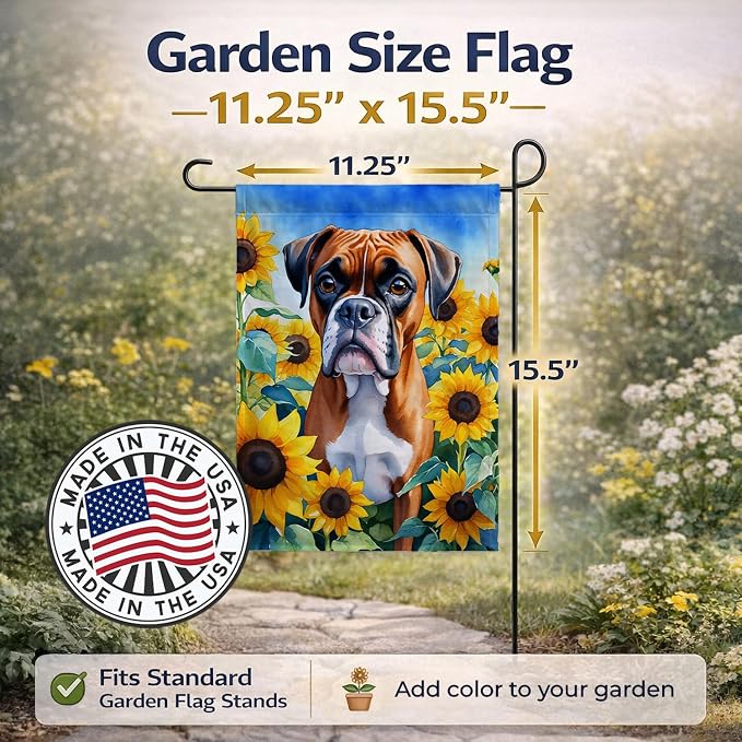 Caroline's Treasures DAC6037GF Boxer in Sunflowers Garden Flag Mailbox Flag Decorative Yard Flag Banner Outside Patio Artwork Yard Flower Beds, Garden Size, Multicolor