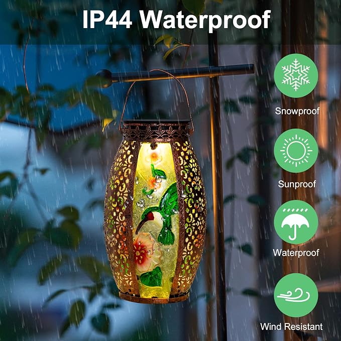 Larekook Hummingbird Solar Lantern Outdoor Waterproof,13" Large Hanging Lantern Decorative,Metal Hummingbird Solar Lights for Yard Table Porch Patio Garden Decor,Birthday Gifts for Women Mom