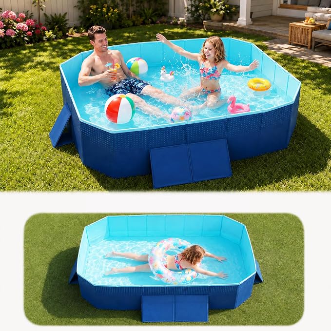 Japard Foldable Non-Inflatable Pool Large 82" Above Ground Kids Indigo | Adults Portable Family Backyard Swimming Blue Chacoal Gray Aqua No Hussle for Backyard