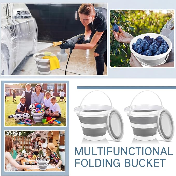 Pickmesh 4 Pcs Collapsible Bucket 2.6 Gallon (10l) Foldable Collapsible Sand Bucket with Handle Small Cleaning Pail for Household Outdoor Car Washing Camping Beach Sand (Gray)