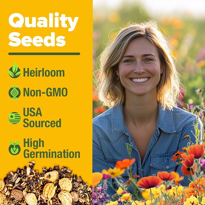 HOME GROWN Texas Wildflower Seeds Bulk Mix | 131,200+ Pure USA Grown Perennial Flower Seed for Planting | 22 Varieties for Birds & Butterflies Garden | 3 oz