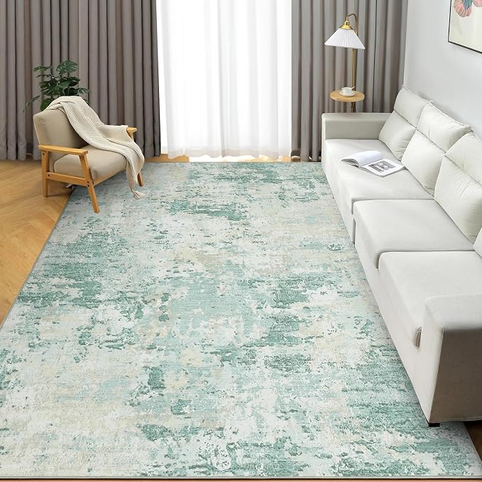 ROYHOME Modern Abstract Area Rug 5x7 Non Slip, Green | Non Shedding Rug Low Pile Stain Resistant for Bedroom Living Room