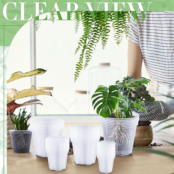 Vesici 32 Pcs 3/4/5/6/7 Inch Large Thickened Clear Nursery Pots Variety Pack Plant Pots with Drainage Holes Planters for Indoor Plants Flexible Transparent Plastic Plant Bottle Succulents