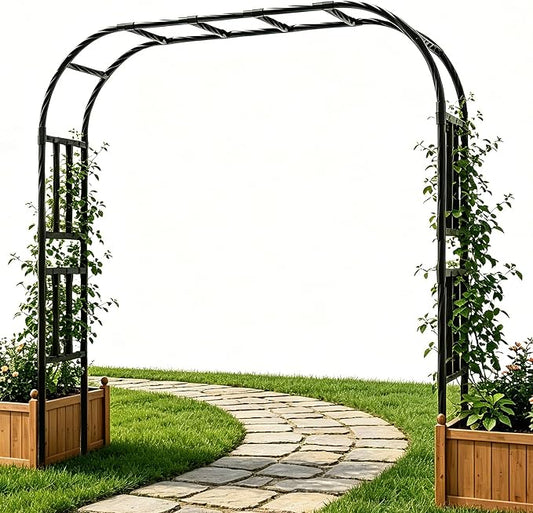 Thickened Metal Garden Arch-98.4(L)*94.5“(H),Garden Trellis for Climbing Plants Outdoor, Heavy Duty Rust-Proof Iron Arbor Archway for Backyard, Patio, Lawn and Wedding Decorations(20MM Pipe)
