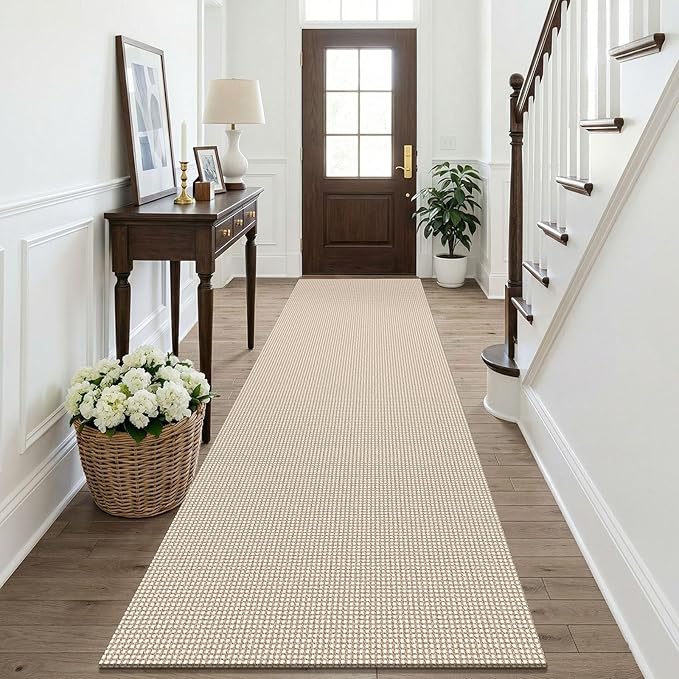 KOZYFLY Runners for Hallways 3x10 ft Washable Kitchen Runner Non Slip Rubber Backed Hallway Rugs Cotton Entryway Runner Rug for Indoor Hall, Backdoor, Kitchen, Ivory/Camel/Brown