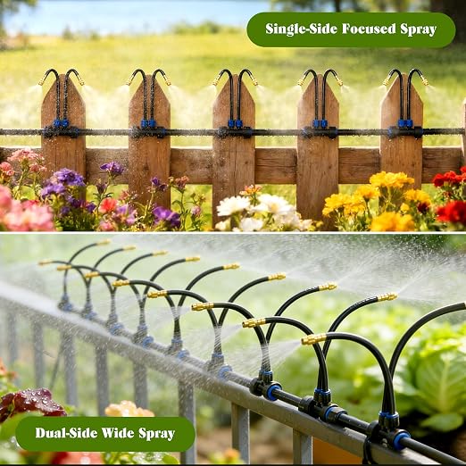 Drip Irrigation System for Garden, Automatic Watering System with Adjustable 360° Copper Spray Nozzles, DIY Drip Irrigation Kit for Yard, Lawn, Greenhouse, Raised Beds & Potted Plants (100FT)