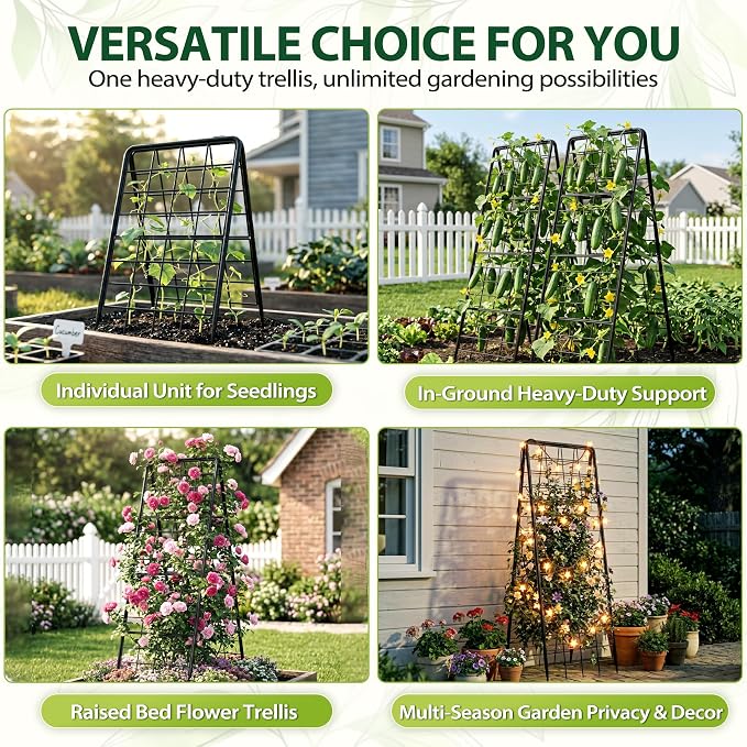 Heavy Duty 2 Pack 50"x17" Adjustable A-Frame Trellis for Climbing Plants Outdoor, Metal Rust-Proof Garden Trellis, Dense Grid Climbing Frame Trellis for Raised Beds, Cucumber, Tomatoes Outdoor