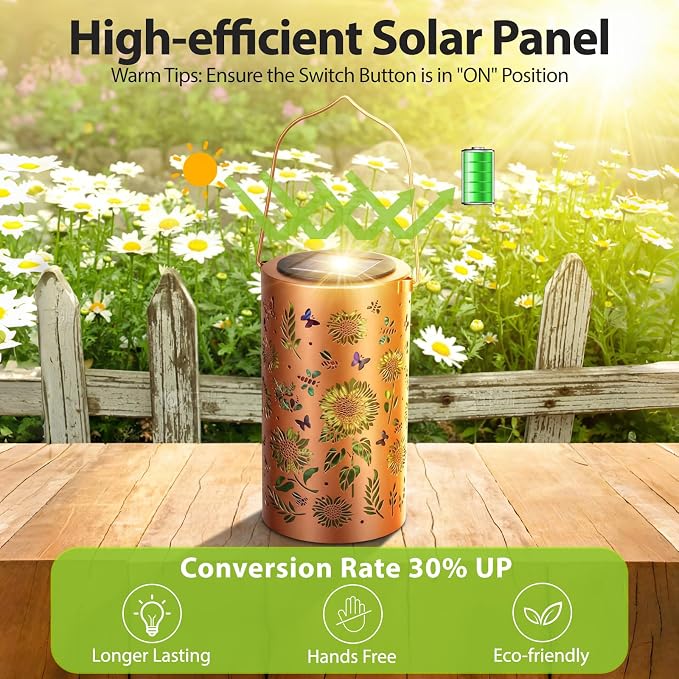 2 Pack Sunflower Solar Lanterns Outdoor Waterproof , Garden Backyard Patio Decor Gifts for Women Mom Sister Her, Grandma Hanging Solar Lights Metal Decoration Outside for Yard, Patio, Backyard, Porch