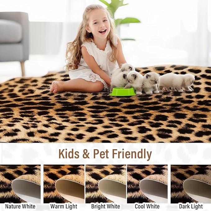 Premium Leopard Print Rug, Faux Cheetah Rugs, Non-Slip 6.2 x 5.2 Ft | Machine Washable Animal Print Hide Leopard Skin Area Rug for Bedroom Living Room Home Decor