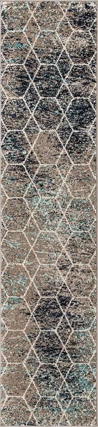 Unique Loom Trellis Frieze Collection Area Rug - Geometric (2' x 8' 8" Runner, Blue Multi/ Ivory)