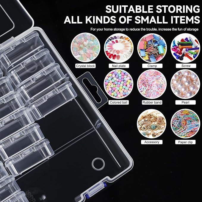 DILIBRA Bead Organizer Box, 46Pcs Small Bead Organizers and Storage Plastic Cases, Mini Clear Storage Containers Boxes with Hinged Lid for Diamond Painting Accessories Seed Jewelry Crafts