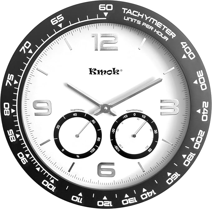 16" Silent Wall Clock, White, 3D Raised Numbers | Battery Operated, Indoor Home Decor, Easy to Read Large Dial, Plastic Frame with Glass Cover, Silent Sweep Movement