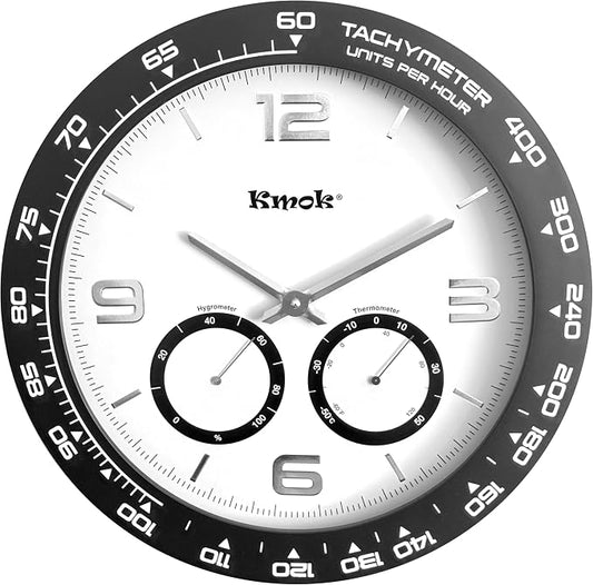 16" Silent Wall Clock, White, 3D Raised Numbers | Battery Operated, Indoor Home Decor, Easy to Read Large Dial, Plastic Frame with Glass Cover, Silent Sweep Movement