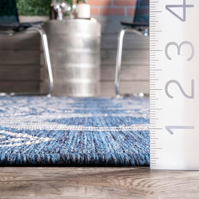 Nuloom Ranya Blue/Ivory, 2' x 3', Tribal Geometric, Soft and Cozy, High Traffic, Stain Resistant, Easy Clean, Durable Area Rug for Indoor/Outdoor Patio, Deck, Porch, Garden, Courtyard