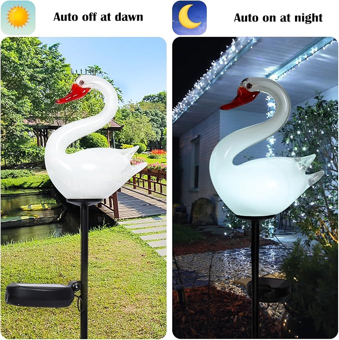 Afirst Solar Goose Garden Stake Lights Hand-Blown Glass Figurine LED Outdoor Decorative Waterproof Solar Landscape Lighting for Yard Lawn Patio Path Walkway Garden Decor 2 Pack