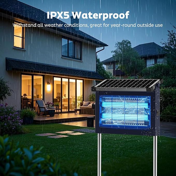 OnBeam Solar Bug Zapper Outdoor, Mosquito Zapper Waterproof Electric Fly Zapper Rechargeable Mosquito Killer Lamp with 10W Solar Panel, 4500V Cordless Fly Trap for Backyard, Patio, Garden, RV, Camping