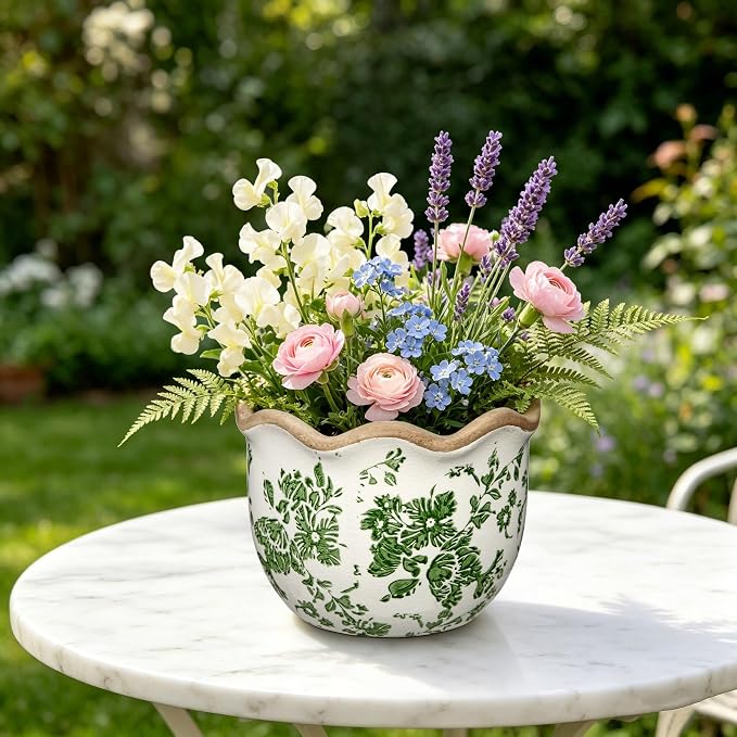 Hollyone 2 Pack Ceramic Planter Green Vintage Ceramic Pot 5.5 + 6.6inch Decorative Flower Plant Pot with Drainage Hole Crackle Glaze for Indoor Outdoor Tuscan Decor Home Living Room Garden Decor