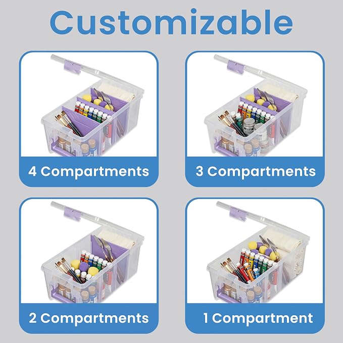 ArtBin Semi Satchel Portable Craft Organizer with 3 Dividers - Clear Plastic Storage Case for Art & Craft Supplies