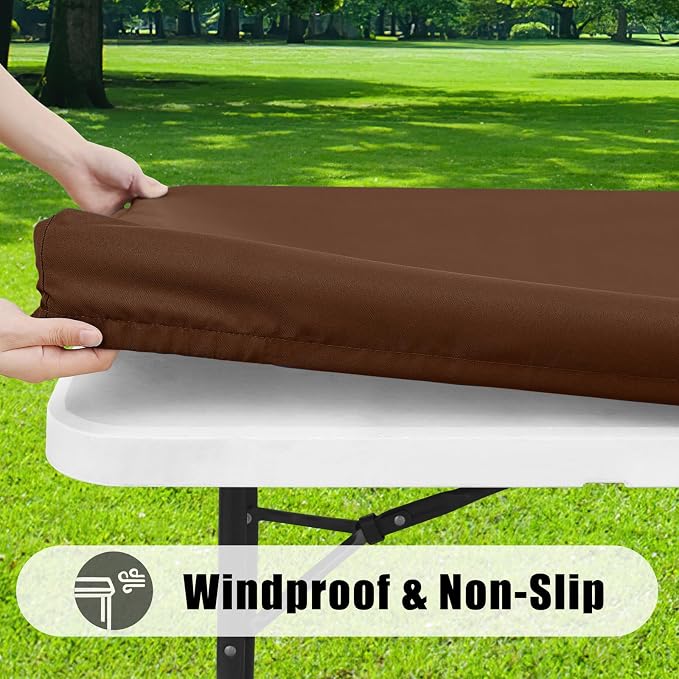 Smiry 6 Pack Rectangle Picnic Table Cloth, Waterproof Elastic Fitted Tablecloths, Washable Polyester Rectangular Patio Table Cover for Camping, Indoor and Outdoor (Tan, 30"x72")