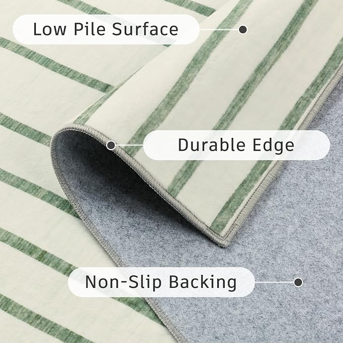 DCX Abstract Washable 5x7 Rug, Non Slip Low Pile Rug, Green | Rugs for living room, bedroom, dining room, office, soft, mid century modern rug, sain resistant indoor carpet, home decor