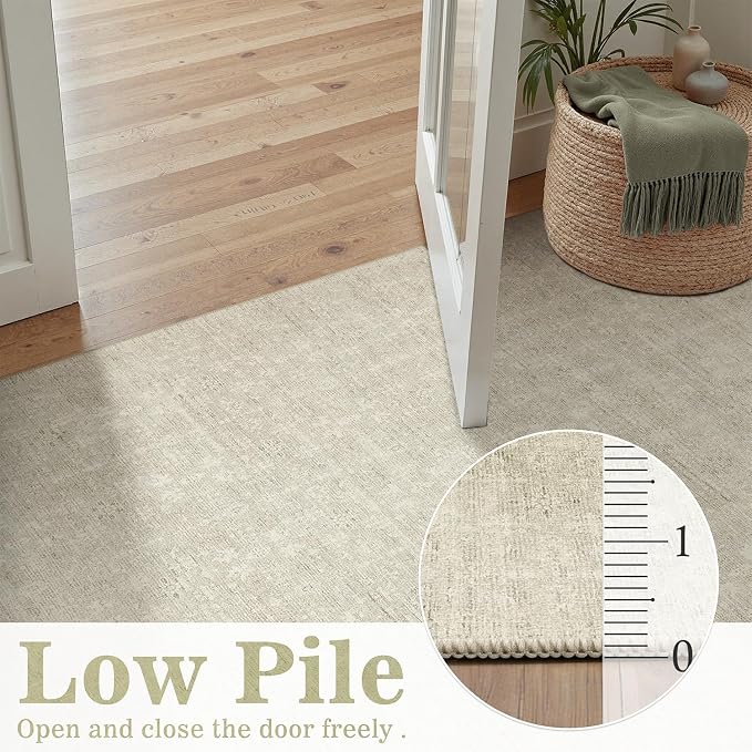 DCX 4x6 Beige Rug, Kid & Pet Friendly with Rubber Back Non Slip, Machine Washable Stain Resistant Neutral Floral Rug for Living Room, Bedroom, Home Office, Soft Low Pile Large Nursery Carpet