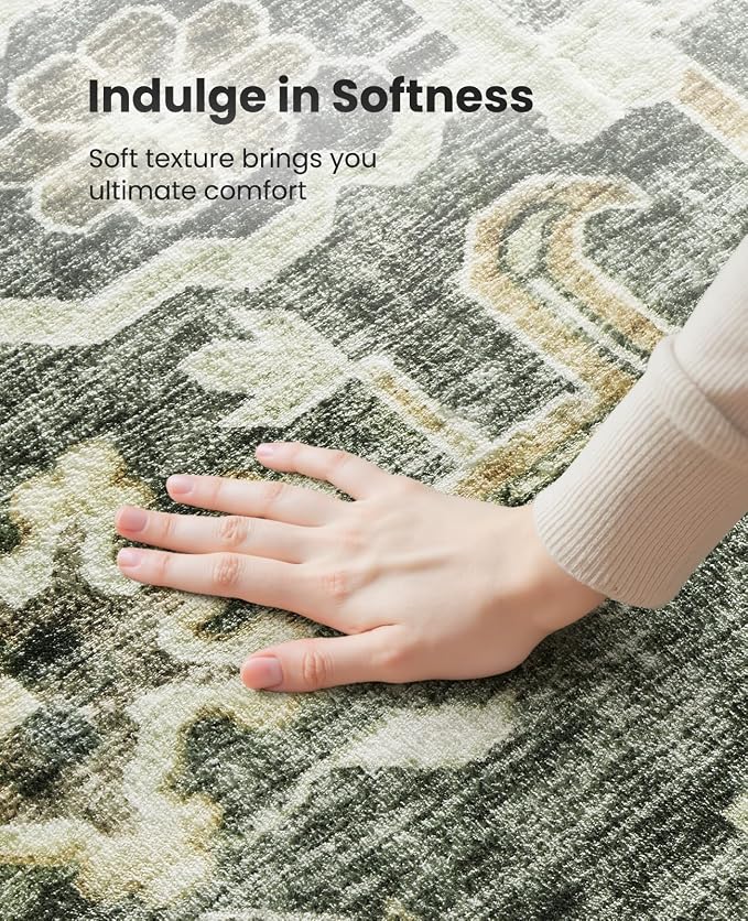 AMADA HOMEFURNISHING 5x7 Area Rugs, Washable Living Room Rug Low-Profile with Non-Slip Backing & Durable Edge Binding, Vintage 5x7 Rugs for Living Room, Bedroom, Dining Room